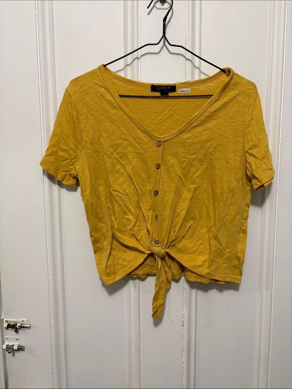 Button-Front Tie Crop Tee in Mustard by A New Day